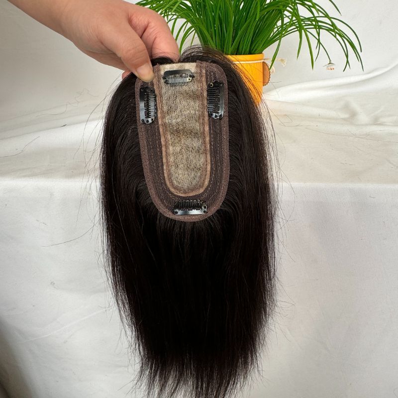 Natural Black 7x13cm Silk Base Human Hair Topper With Clips In Silk Top 100%  Cambodian Human  HairToupee for Women Hairpiece