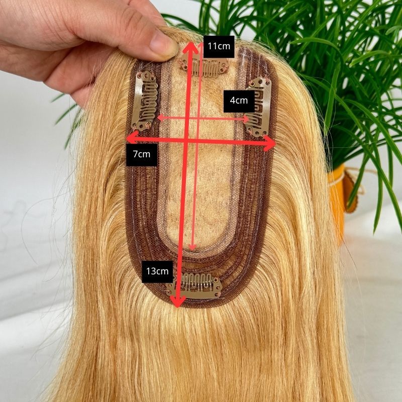 Ombre Light Brown Mixed 613 Blonde Blonde 7x13cm Silk Base Human Hair Topper With Clips In Silk Top 100% European Human Hair Toupee for Women Hairpiece