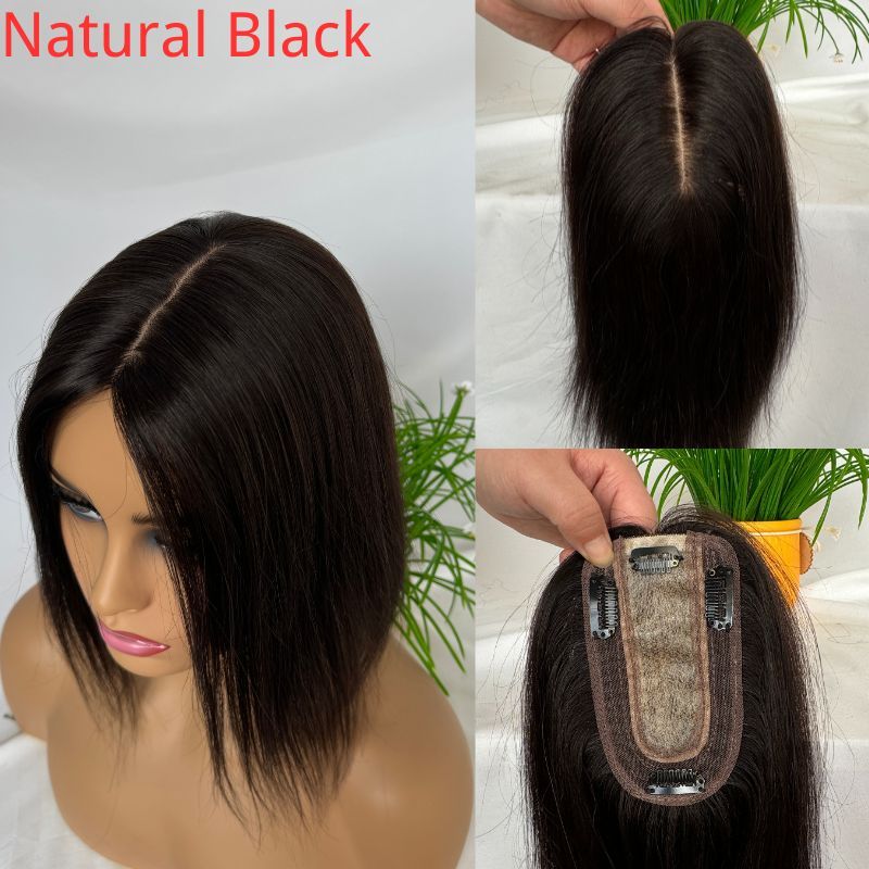 Natural Black 7x13cm Silk Base Human Hair Topper With Clips In Silk Top 100%  Cambodian Human  HairToupee for Women Hairpiece