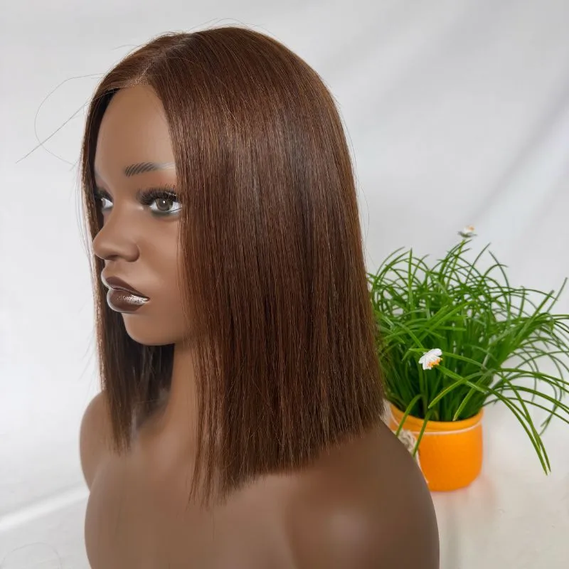 2x6 Lace Part Bob Wigs 12A Cambodian Bob Human Hair Wigs 200% Density Straight Short Bob Wigs 33# Rich Copper Red