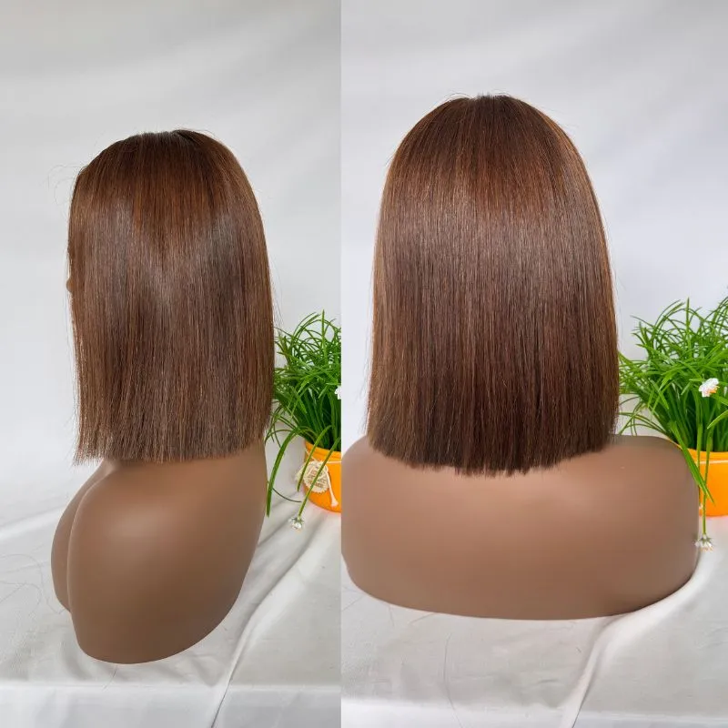 2x6 Lace Part Bob Wigs 12A Cambodian Bob Human Hair Wigs 200% Density Straight Short Bob Wigs 33# Rich Copper Red
