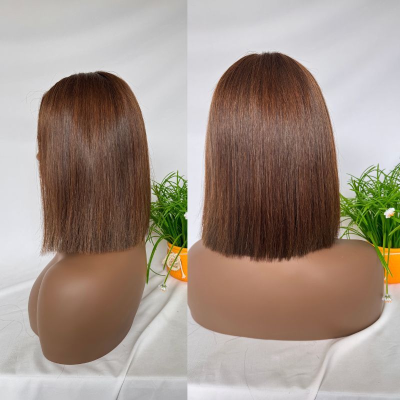 2x6 Lace Part Bob Wigs 12A Cambodian Bob Human Hair Wigs 200% Density Straight Short Bob Wigs 33# Rich Copper Red