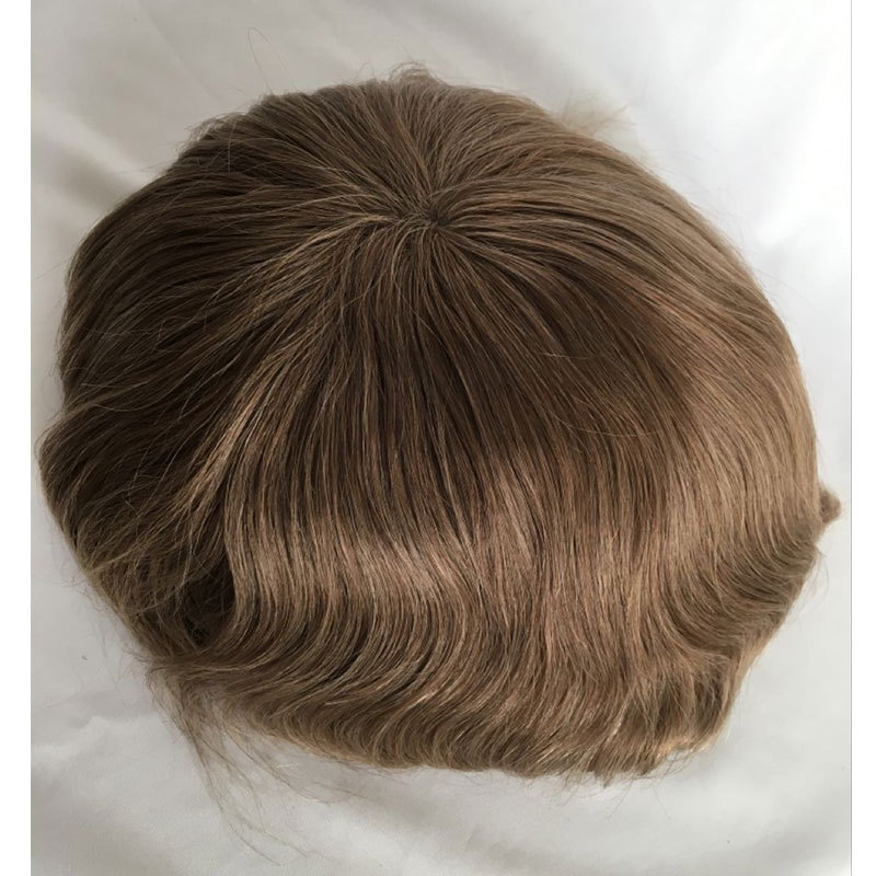 Toupee for men Hair pieces 100% European Virgin Human Hair Replacement System For Men 10"x8" Human Hair Toupee Men Hair Piece #18 Light Brown Color