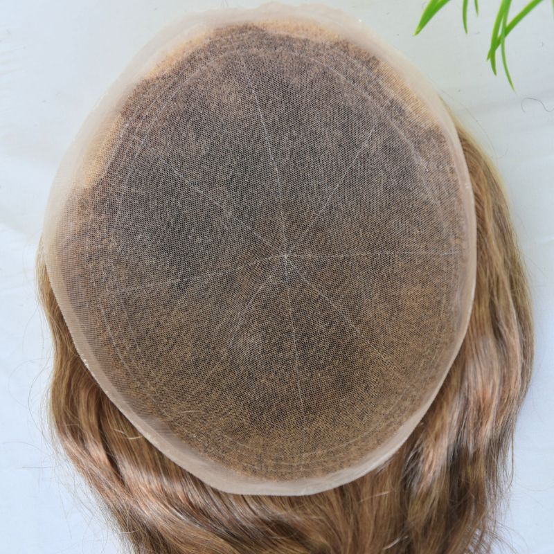 Pwigs Full French Lace Men's Toupee 4 mix 27 mix 613 Color 100% European Human Hair Toupee For Men 8 x10 Inch Lace Mens Wigs Hair System