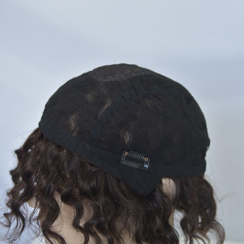 Human Hair Wigs 100% Cambodian Human Hair Short  Natural Brown Loose Curly Wigs for Man and Woman 7 Inch Clip in Wigs