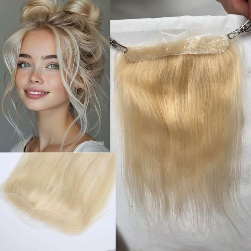 V Loop Front Hairline Full PU Long Hairline Toupee 100% Human Hair Hair Piece 100% Human Hairpiece for Men and Women Male Replacement  613 Blonde Hair Patch