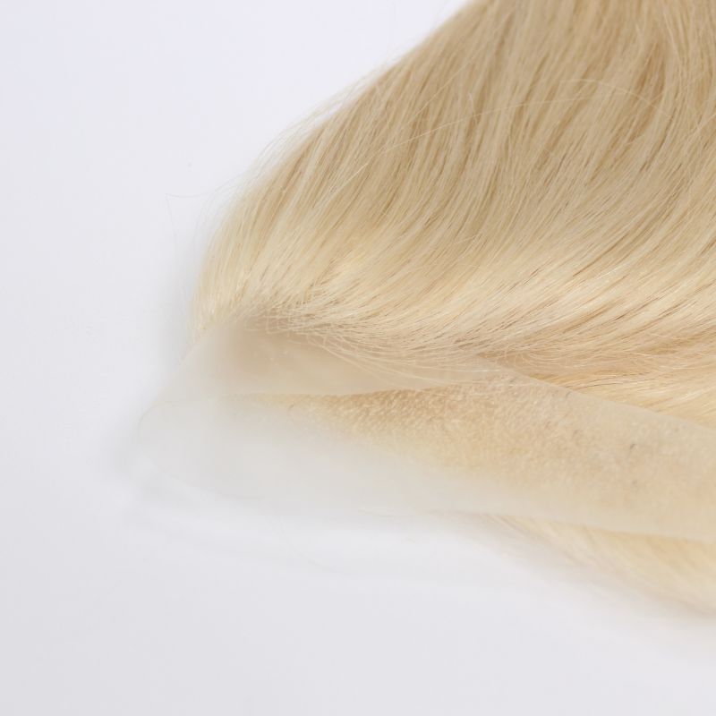 V Loop Front Hairline Full PU Long Hairline Toupee 100% Human Hair Hair Piece 100% Human Hairpiece for Men and Women Male Replacement  613 Blonde Hair Patch
