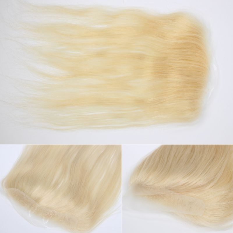 V Loop Front Hairline Full PU Long Hairline Toupee 100% Human Hair Hair Piece 100% Human Hairpiece for Men and Women Male Replacement  613 Blonde Hair Patch