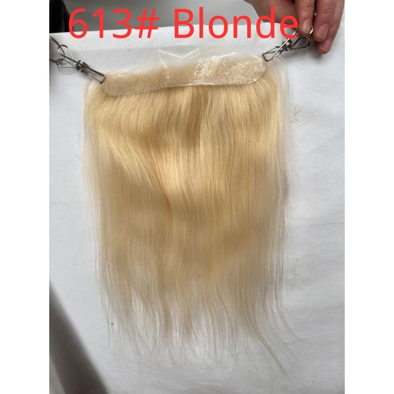 V Loop Front Hairline Full PU Long Hairline Toupee 100% Human Hair Hair Piece 100% Human Hairpiece for Men and Women Male Replacement  613 Blonde Hair Patch