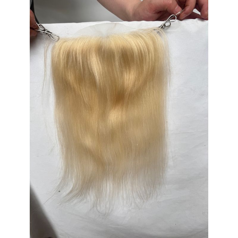 V Loop Front Hairline Full PU Long Hairline Toupee 100% Human Hair Hair Piece 100% Human Hairpiece for Men and Women Male Replacement  613 Blonde Hair Patch