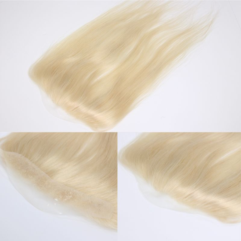 V Loop Front Hairline Full PU Long Hairline Toupee 100% Human Hair Hair Piece 100% Human Hairpiece for Men and Women Male Replacement  613 Blonde Hair Patch