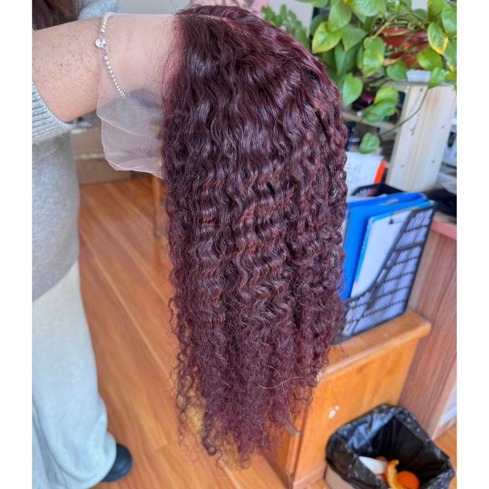 13X4 Hd Lace Front Wig Kinky Curly Cambodian Hair Wigs  Dark  Purple Wine Colored Human Hair Wigs Lace Glueless Wig