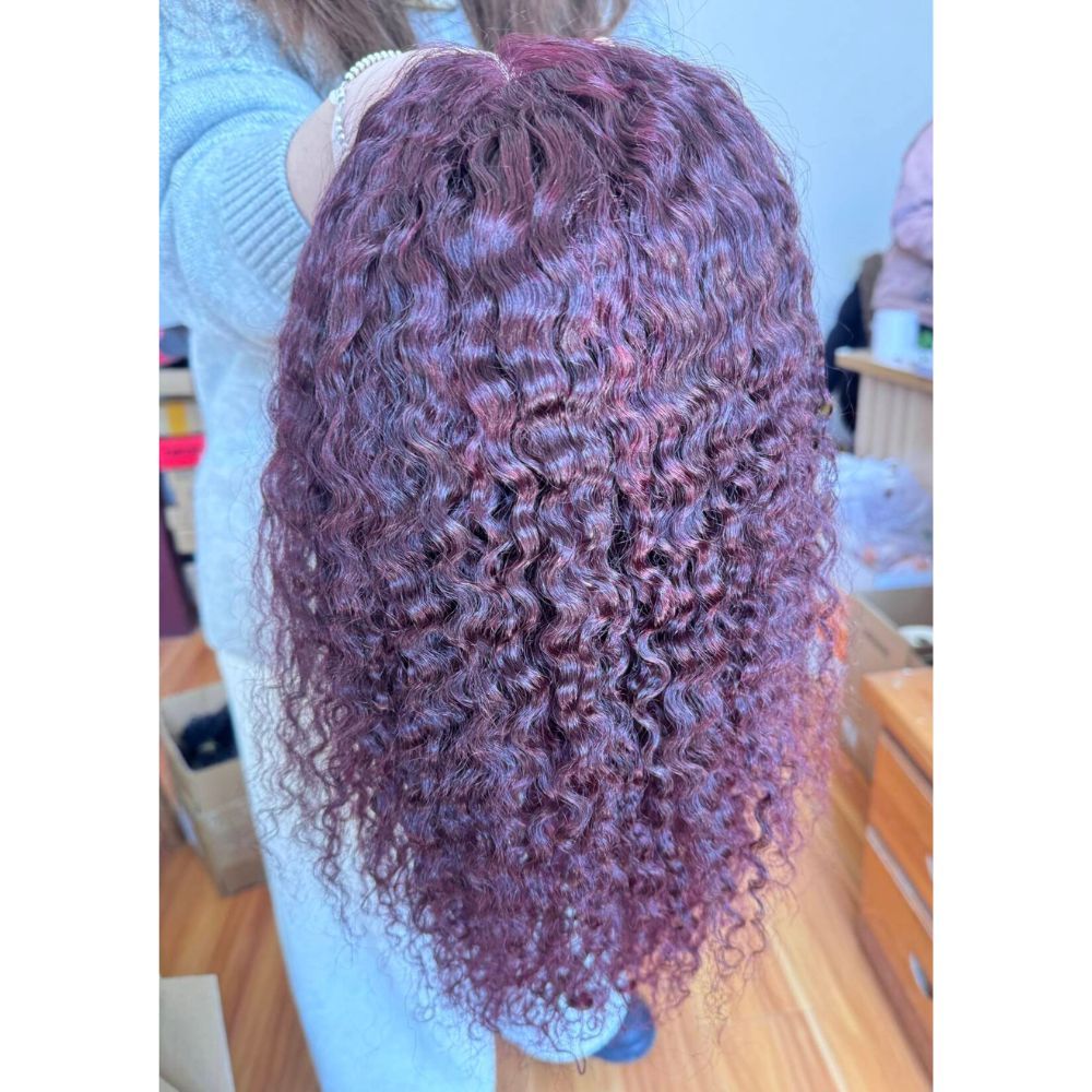 13X4 Hd Lace Front Wig Kinky Curly Cambodian Hair Wigs  Dark  Purple Wine Colored Human Hair Wigs Lace Glueless Wig