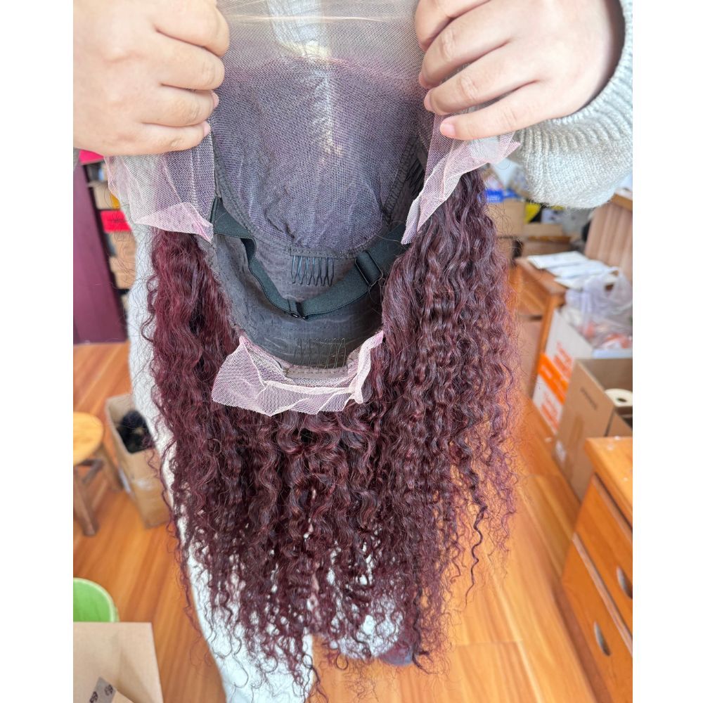 13X4 Hd Lace Front Wig Kinky Curly Cambodian Hair Wigs  Dark  Purple Wine Colored Human Hair Wigs Lace Glueless Wig