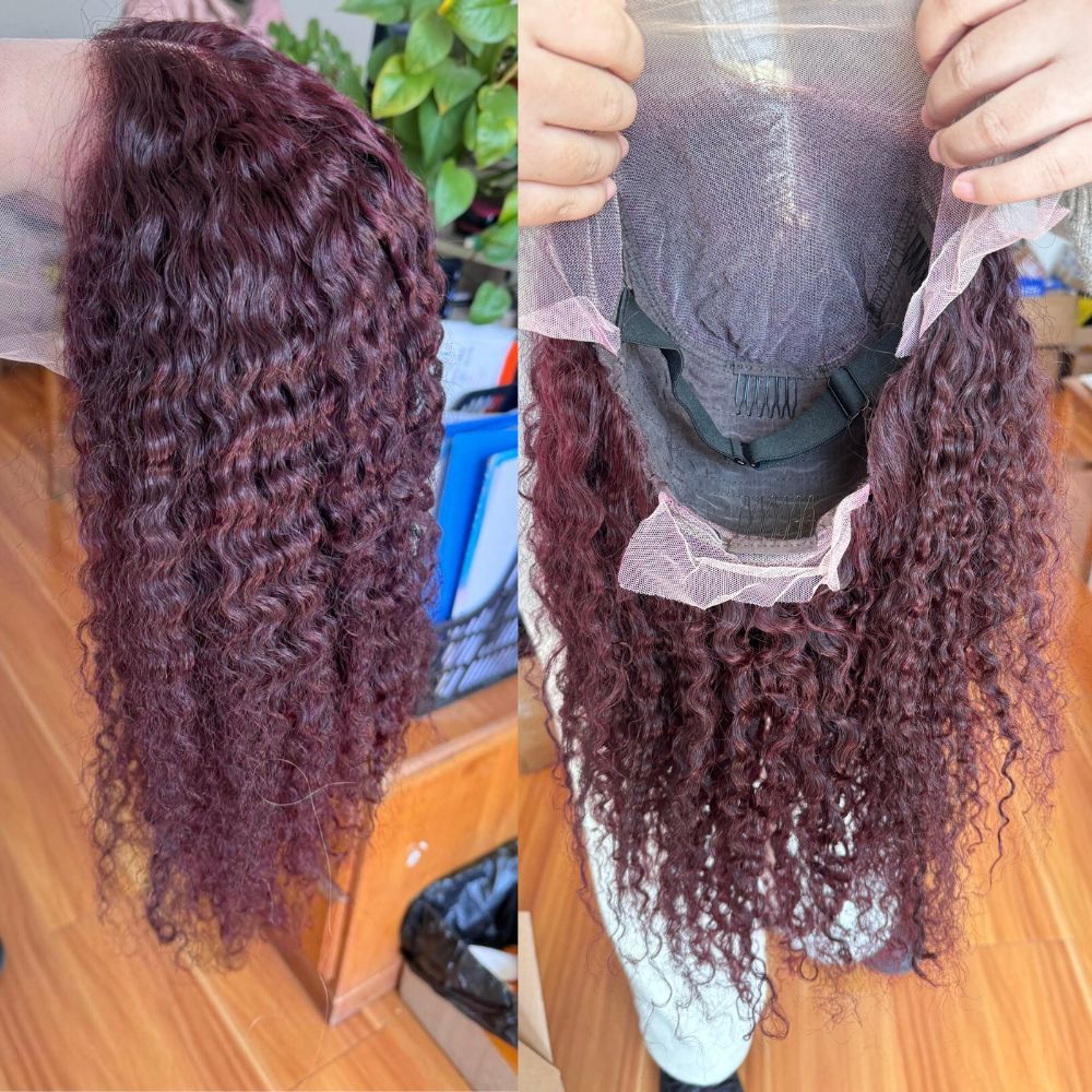 13X4 Hd Lace Front Wig Kinky Curly Cambodian Hair Wigs  Dark  Purple Wine Colored Human Hair Wigs Lace Glueless Wig