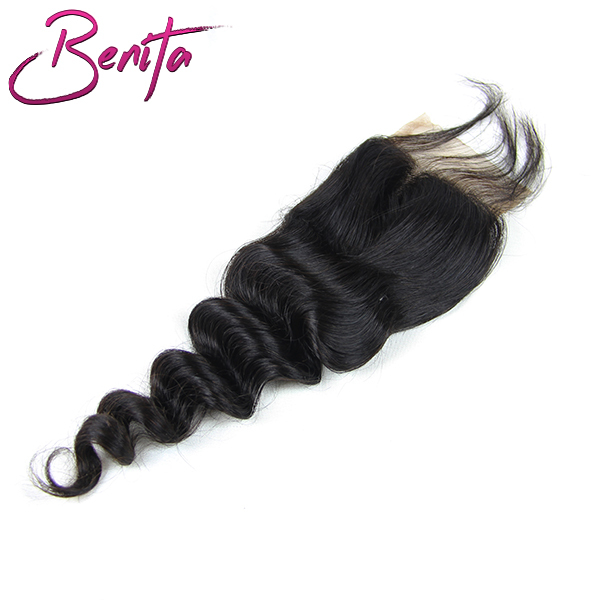Benita Hair Free Part 4*4 Swiss Lace Closure Bleach Knots Loose Wave Natural Color Lace Closure
