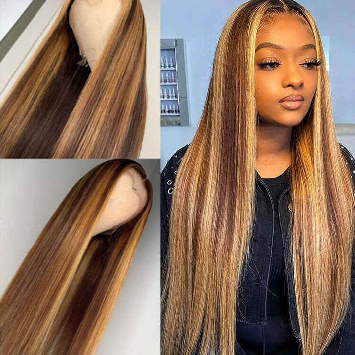 Benita Hair Premium Quality Middle Part Highlight 4/27# Virgin Human Hair Lace Front Wigs