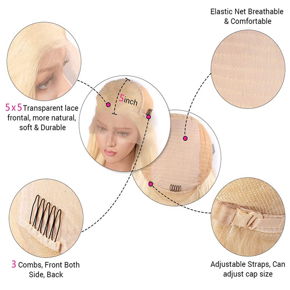 Benita Hair Blonde Color 613#  Body Wave Hair 5*5 Transparent Swiss Lace Closure Wigs