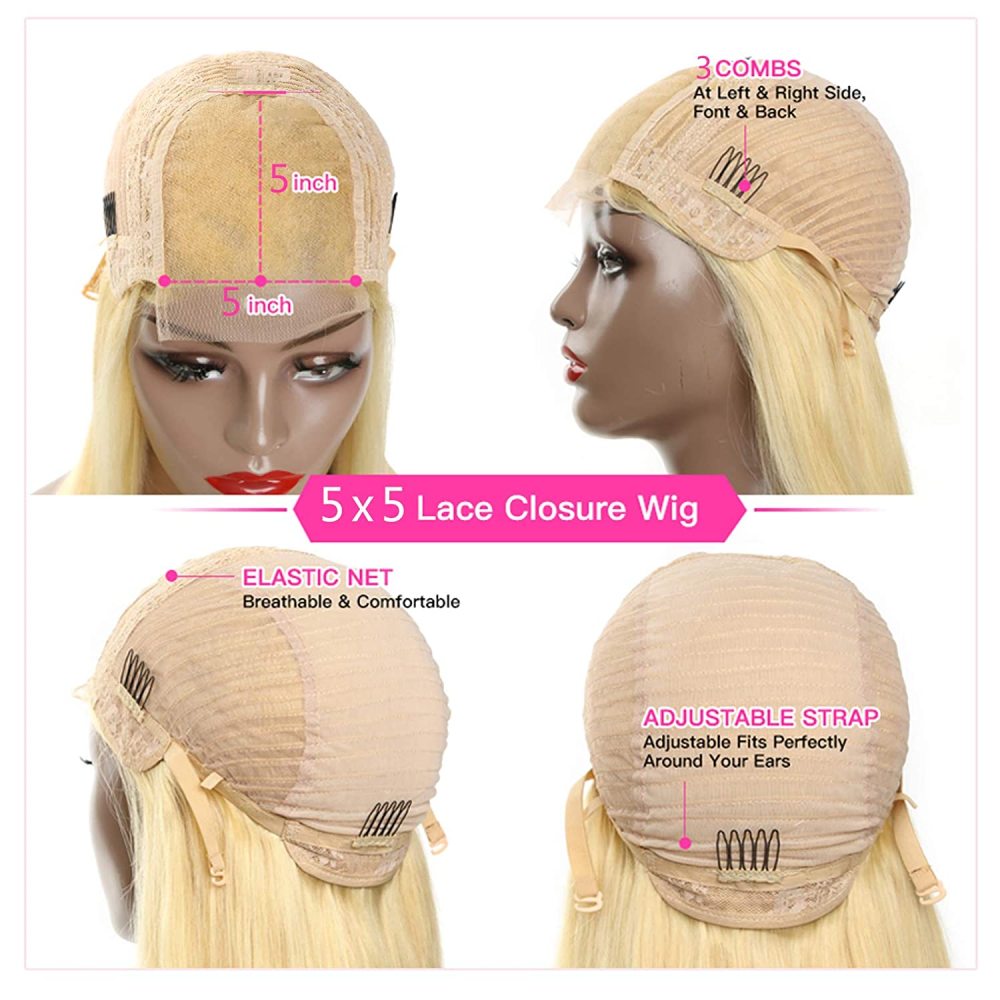 Benita Hair Blonde Color 613#  Body Wave Hair 5*5 Transparent Swiss Lace Closure Wigs
