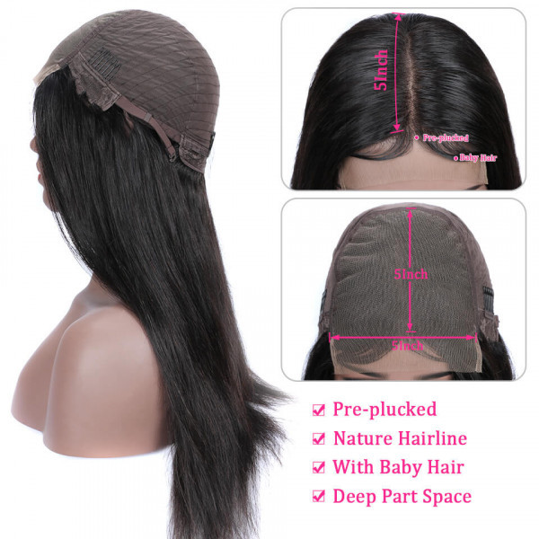 Benita Hair Natural Color Straight Premium Virgin Human Hair 5*5 Lace Closure Wigs