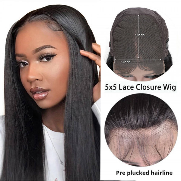 Benita Hair Natural Color Body Wave Premium Virgin Human Hair 5*5 Lace Closure Wigs