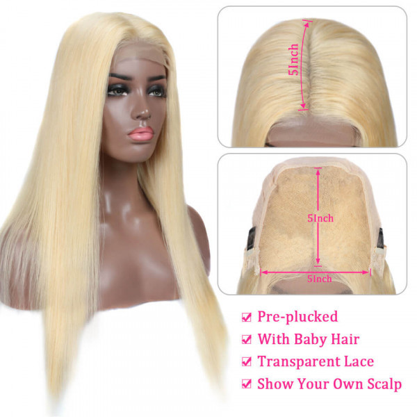 Benita Hair Blonde Color 613#  Straight Hair 5*5 Transparent Swiss Lace Closure Wigs