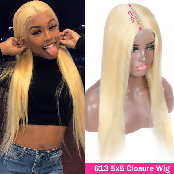 Benita Hair Blonde Color 613#  Straight Hair 5*5 Transparent Swiss Lace Closure Wigs