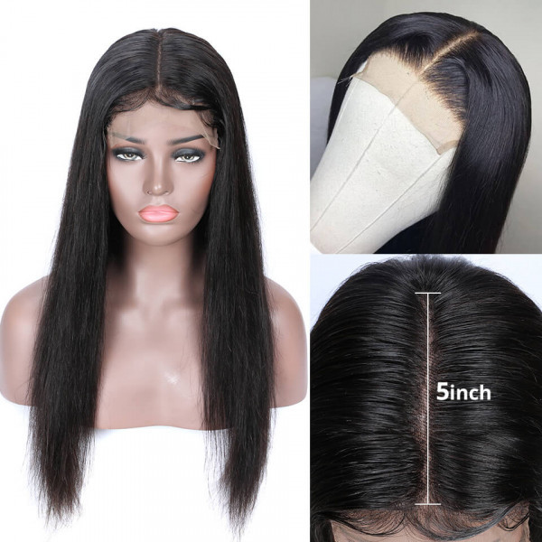 Benita Hair Natural Color Straight Premium Virgin Human Hair 5*5 Lace Closure Wigs