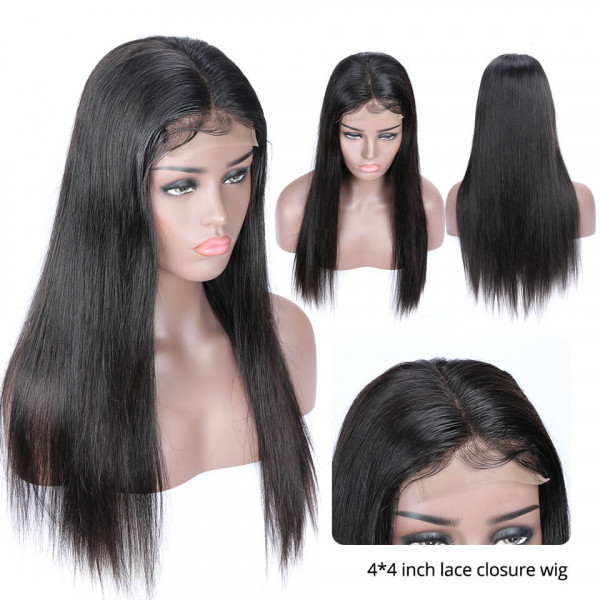 Benita Hair Quality Natural Color Straight  Virgin Human Hair 4*4 Lace Closure Wigs