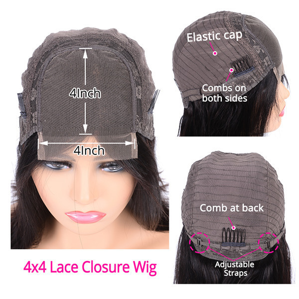 Benita Hair Quality Natural Color Body Wave Virgin Human Hair 4*4 Lace Closure Wigs