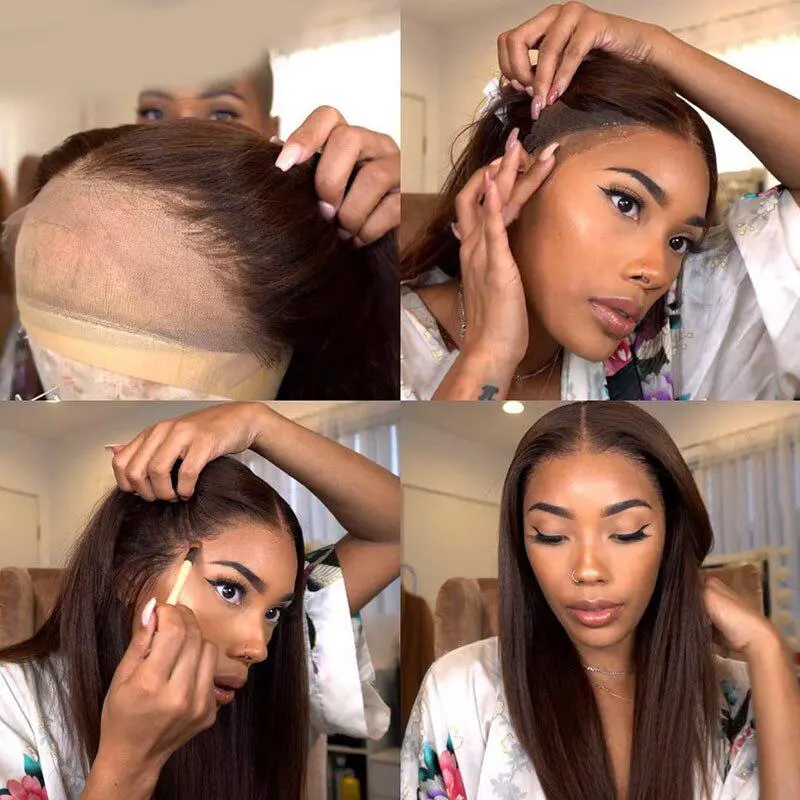 Benita Chocolate Brown Color （#4） Human Hair Straight and Wave Lace Front Wig 180% 200% Density