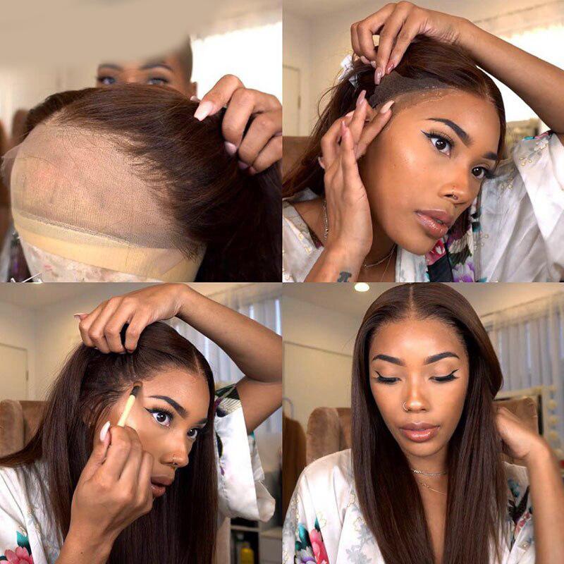 Benita Chocolate Brown Color （#4） Human Hair Straight and Wave Lace Front Wig 180% 200% Density