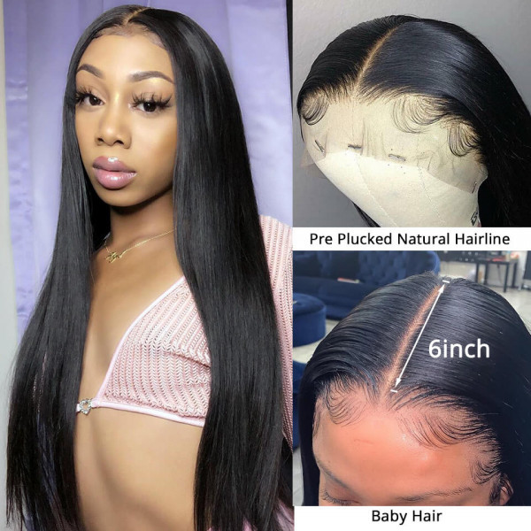 Benita Hair Customized High Simulated Layered Hairline Straight Hair 13x6 Lace Front Human Hair Wig 180% 200%