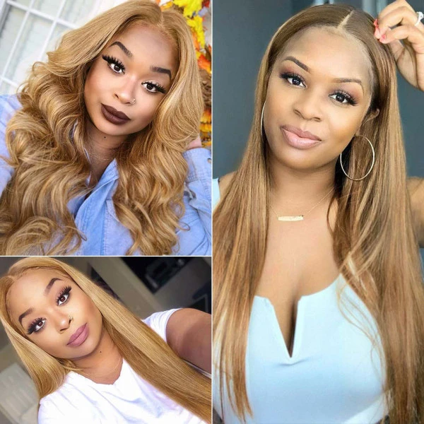 Benita  Honey Blonde (#27) 13x4 / 13x6 Virgin Human Hair Transparent Lace Front Wig Straight / Body Wave 180% 200% Density