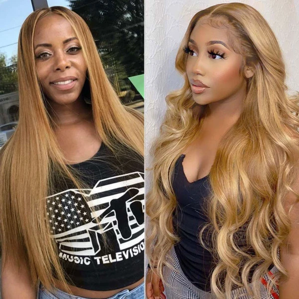 Benita  Honey Blonde (#27) 13x4 / 13x6 Virgin Human Hair Transparent Lace Front Wig Straight / Body Wave 180% 200% Density