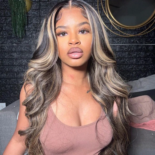 Benita  Hair Highlight  Piano  #1B/27 Color 100% Virgin Human Hair Lace Front Wig 150% , 180%, 200%