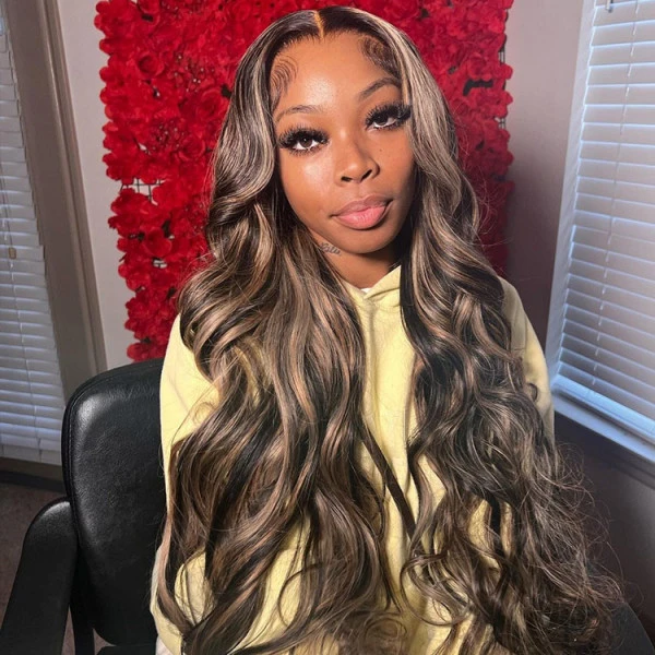 Benita  Hair Highlight  Piano  #1B/27 Color 100% Virgin Human Hair Lace Front Wig 150% , 180%, 200%