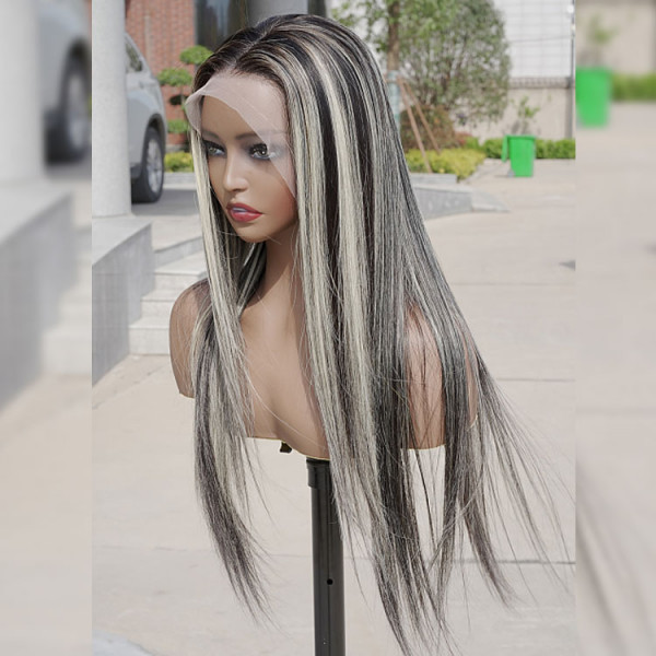 Benita  Hair Highlight Color Black with Platinum Blonde (1b/613) Quality Virgin Human Hair Clear Lace Front Wig 150% , 180%, 200% 250%