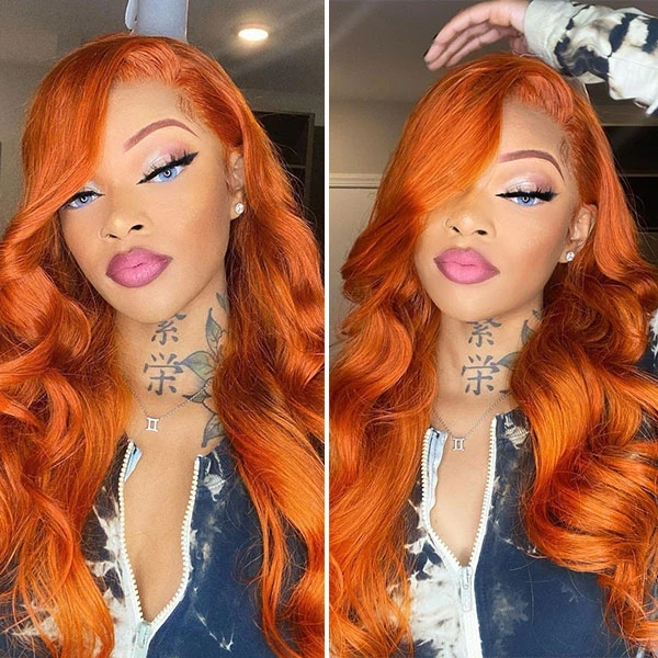 Benita Hair Quality Virgin Human Hair Gluless 13x4 13x6 Transparent Lace Front Wig Ginger Color For Straight and Body Wave Hair in180% 200% 250% Density
