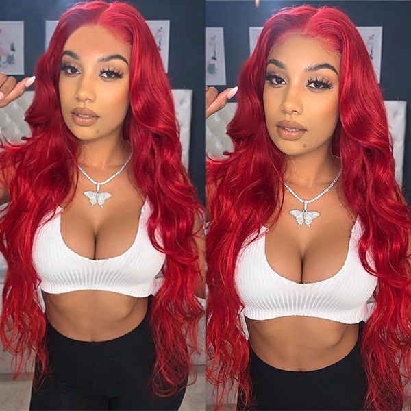 Benita Hair Red Color 13x4 13x6 Transparent Color Lace Front Wig Of Straight hair and Body Wave in 180% 200% 250% High Density