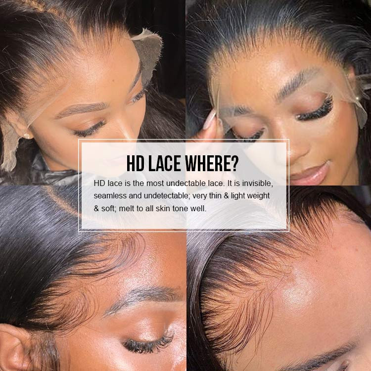 Benita Custom Layered Edge Verisimilar Hairline Full Lace Front 13x4 Human Hair Straight HD Clear Lace Front Wig 180% / 200% / 250% Density
