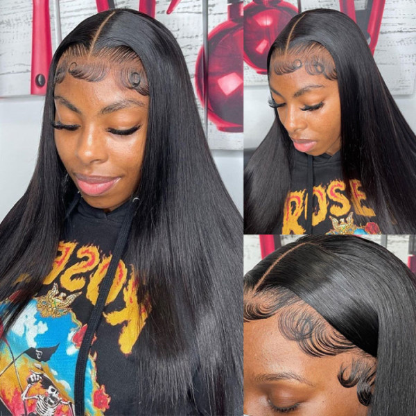 Benita Custom Layered Edge Verisimilar Hairline Full Lace Front 13x4 Human Hair Straight HD Clear Lace Front Wig 180% / 200% / 250% Density