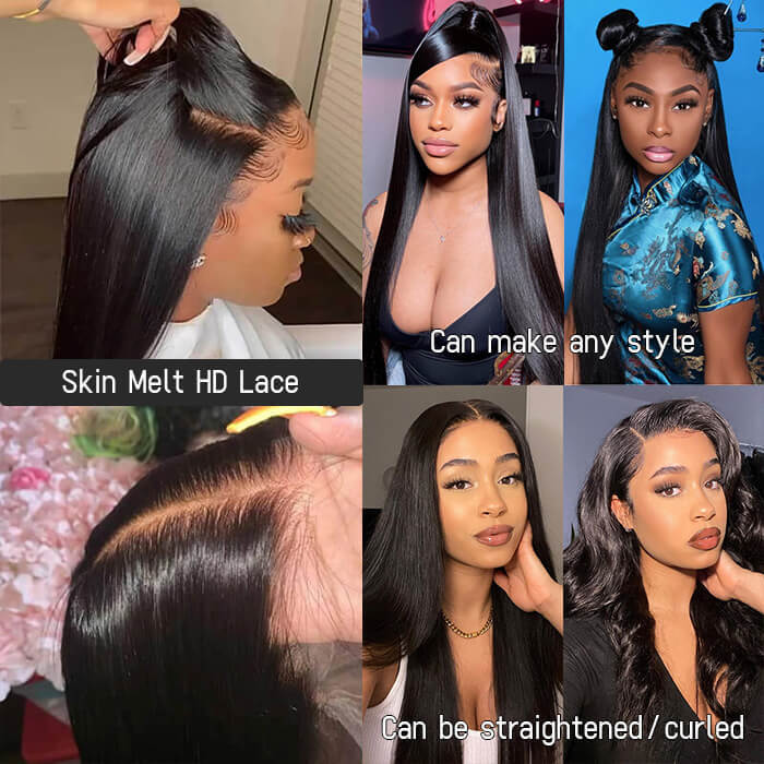 Benita Hair Custom Verisimilar Clean Hairline Virgin Human Hair 13x6 Big Full Lace Front Wigs Straight Hair Wig in 180%, 200%, 250% High Density
