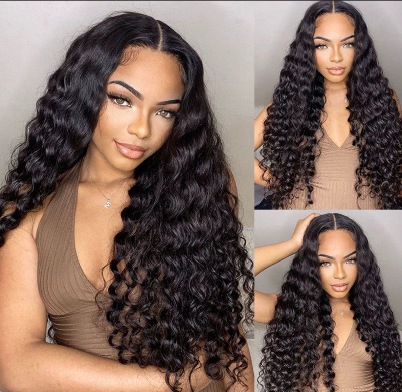 Benita Virgin Human Hair Preplucked Free Part 13x4 Transparent Lace Frontal Human Hair Wig Deep Wave Hair Wig