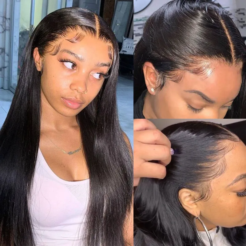 Benita Natural Black Straight Human Hair Pre-plucked 13x4 Glueless Lace Front Hair Wig (150%, 180%, 200% 250%)