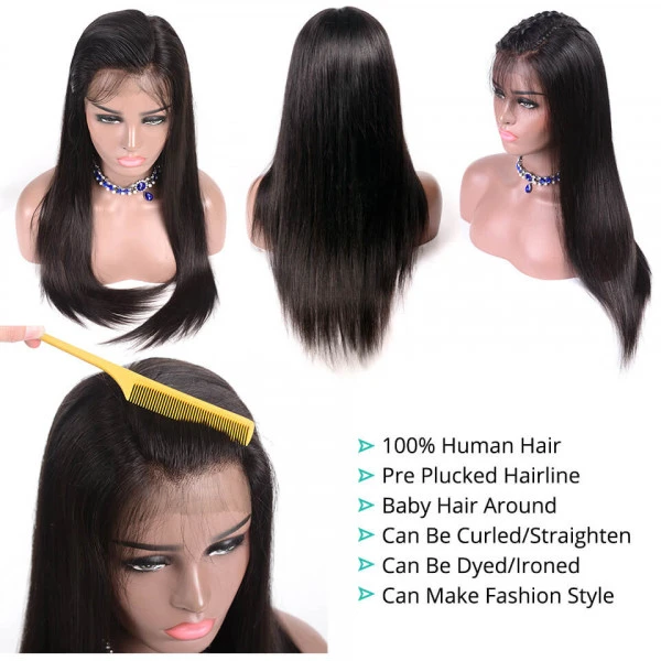 Benita Glueless Human Hair Straight Natural Black Pre-plucked 13x4 Lace Front Hair Wig (150%, 180%, 200%)