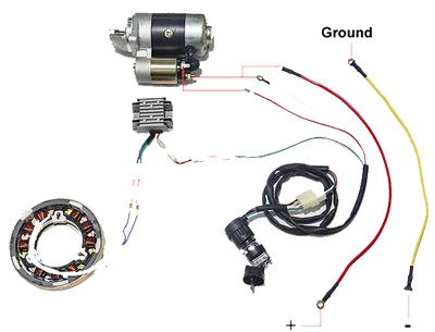 Electric Start Rebuild Kit Incl. Starter,Gear Ring, Regulator etc. Fits for China Model 188F 190F 11HP Small Air Cooled Diesel Engine