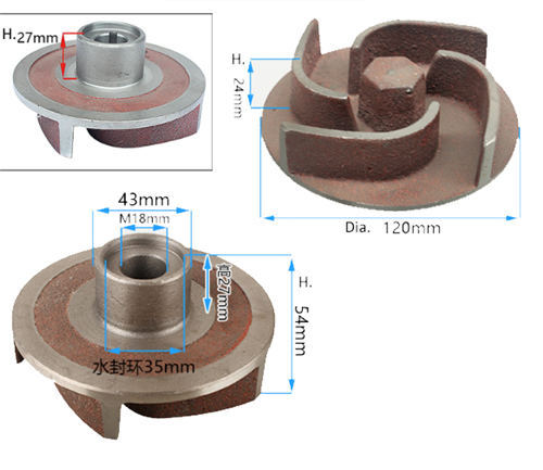 High Boss Type Iron Impeller With 18MM Dia. Hole Fits On GX160 GX200 168F 170F M18 Threaded Shaft  2In./3In. Aluminum Water Pump