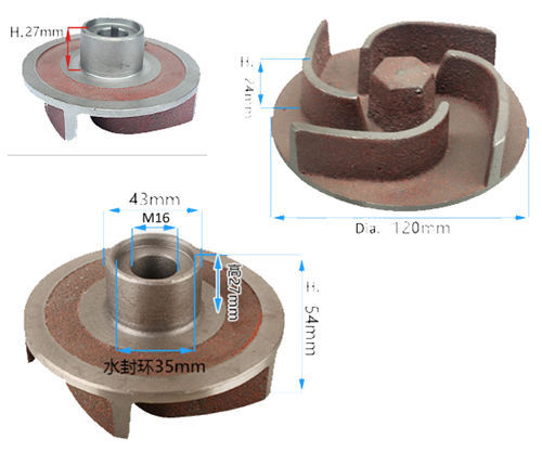 High Boss Type Iron Impeller With 16MM Dia. Hole Fits On GX160 GX200 168F 170F M16 Threaded Shaft  2In./3In. Aluminum Water Pump