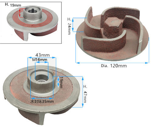 Low Boss Type Iron Impeller With 16MM Dia. Hole Fits On GX160 GX200 168F 170F M16 Threaded Shaft  2In./3In. Aluminum Water Pump